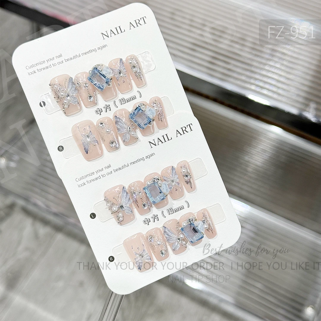 951【蓝池】爆款新款显白蝴蝶纯手工穿戴甲美甲甲片爆款指甲贴片