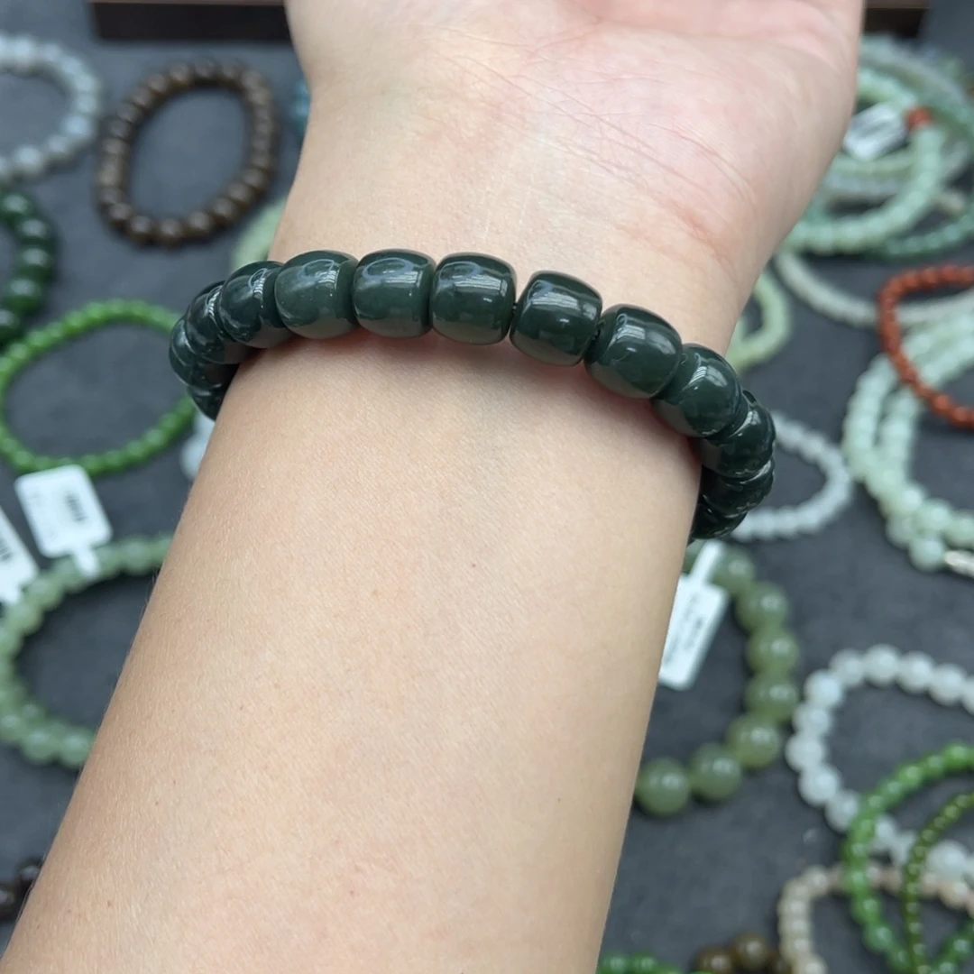 和田玉未镶嵌手串卡10塔青直切珠