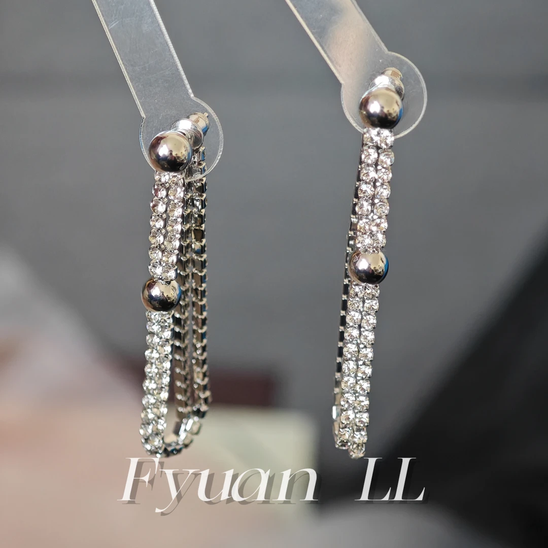 铜合金耳饰 气质高级感前后挂锆石流苏耳环女气质轻奢设计耳饰