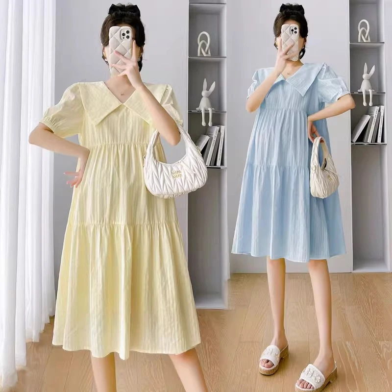 薇莉蔓孕妇连衣裙夏2025新款宽松娃娃领夏装中长款裙子小个子时尚