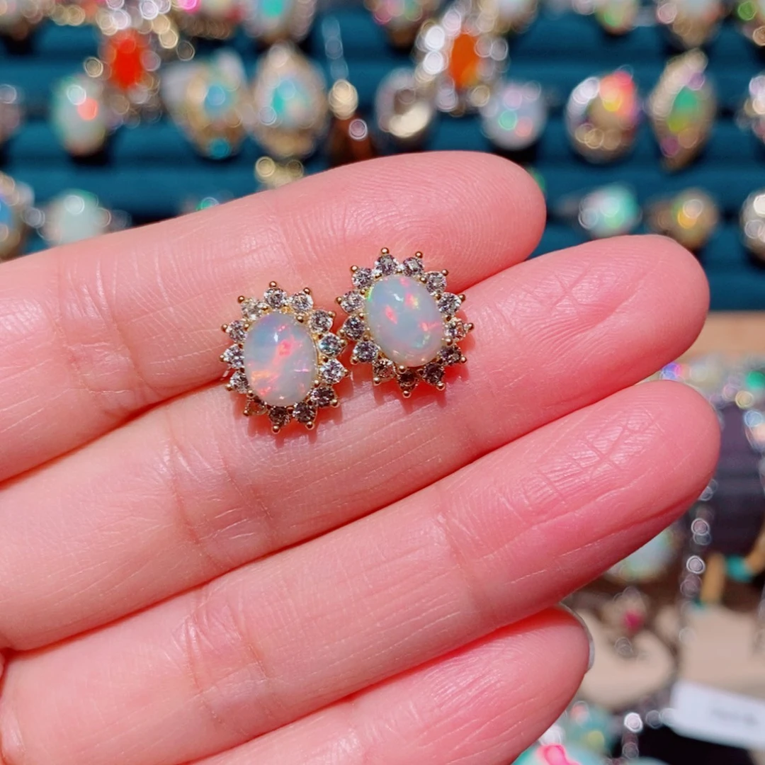 银S925镶嵌欧泊耳饰