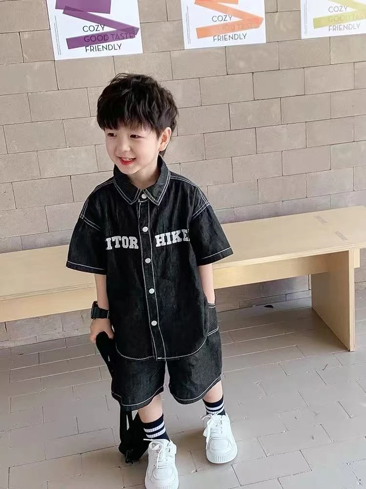 B036儿童潮流韩版牛仔夏季套装