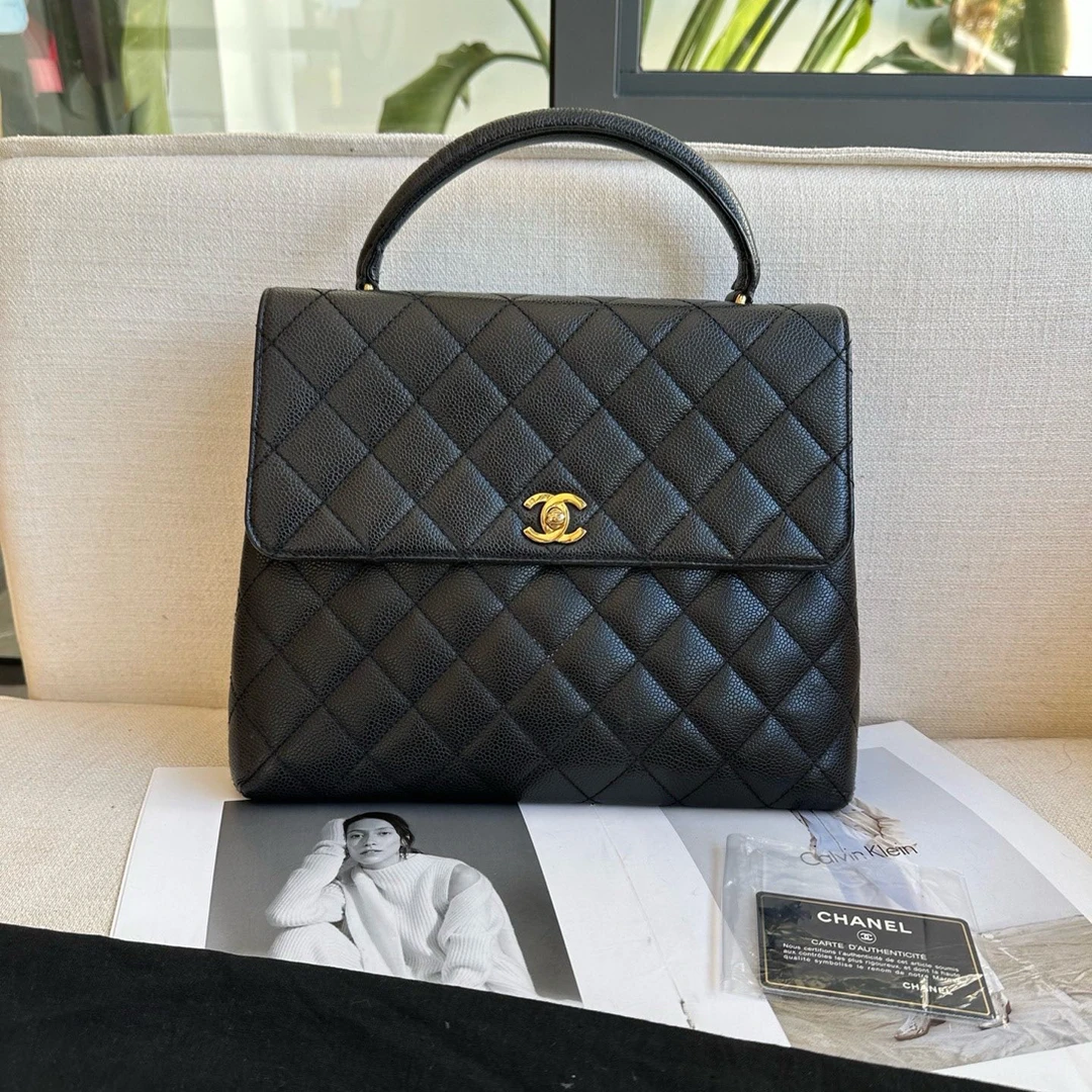 95新 Chanel/香奈儿 95新-黑金荔枝纹牛皮kelly 7开有卡