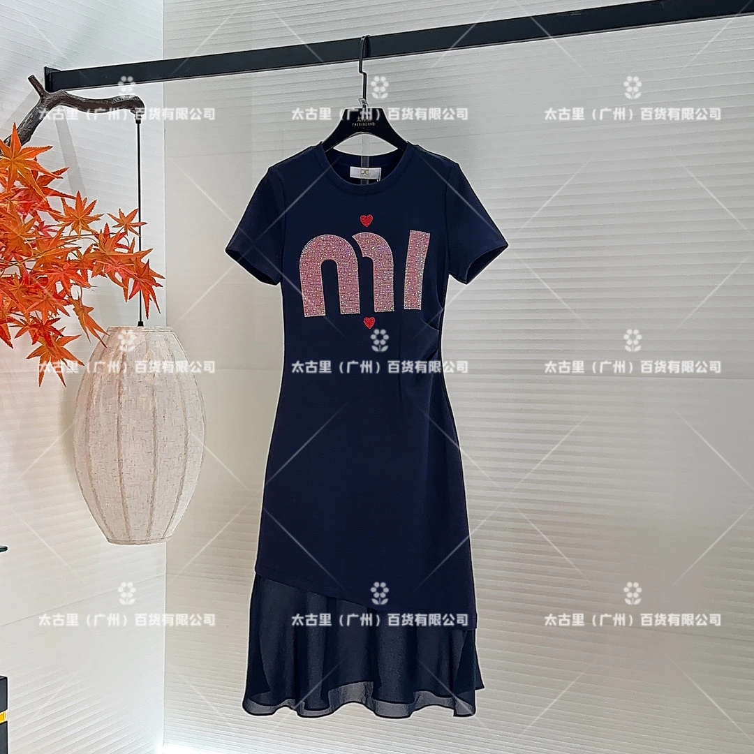 【linda】【35】烫钻爱心花边休闲褶皱显瘦气质夏季连衣裙JC-A1619