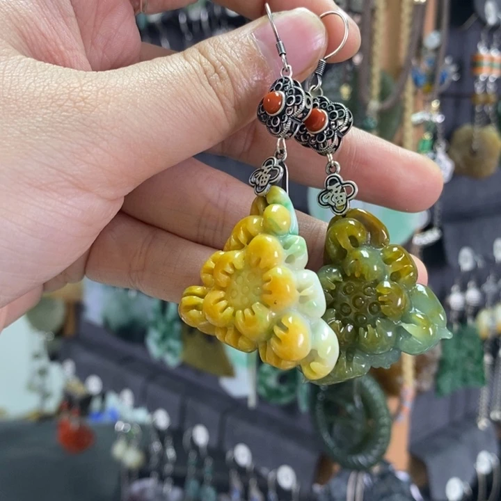 翡翠耳饰银S925镶嵌四*百X47