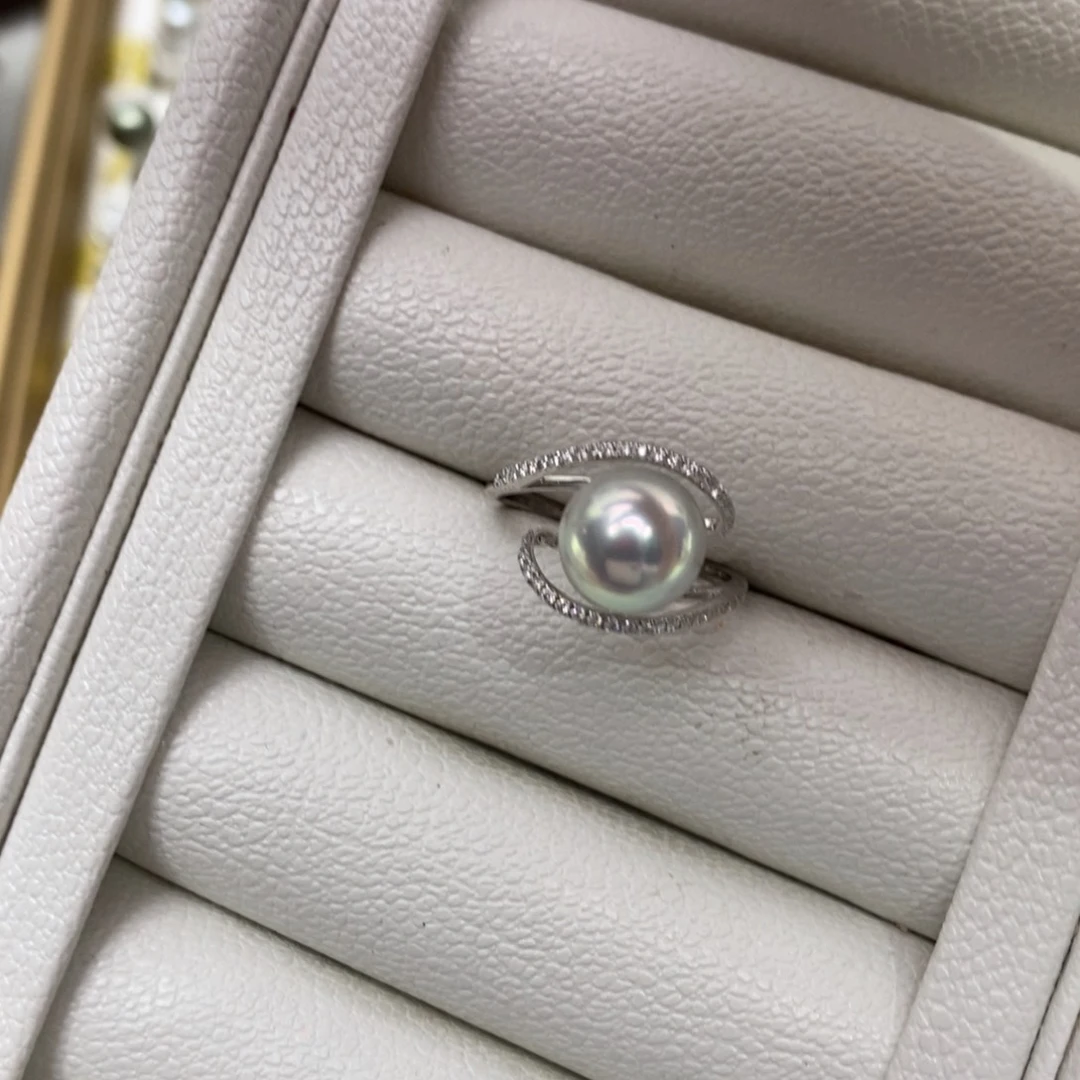 海水珍珠戒指铂Pt900镶嵌8.9真多麻