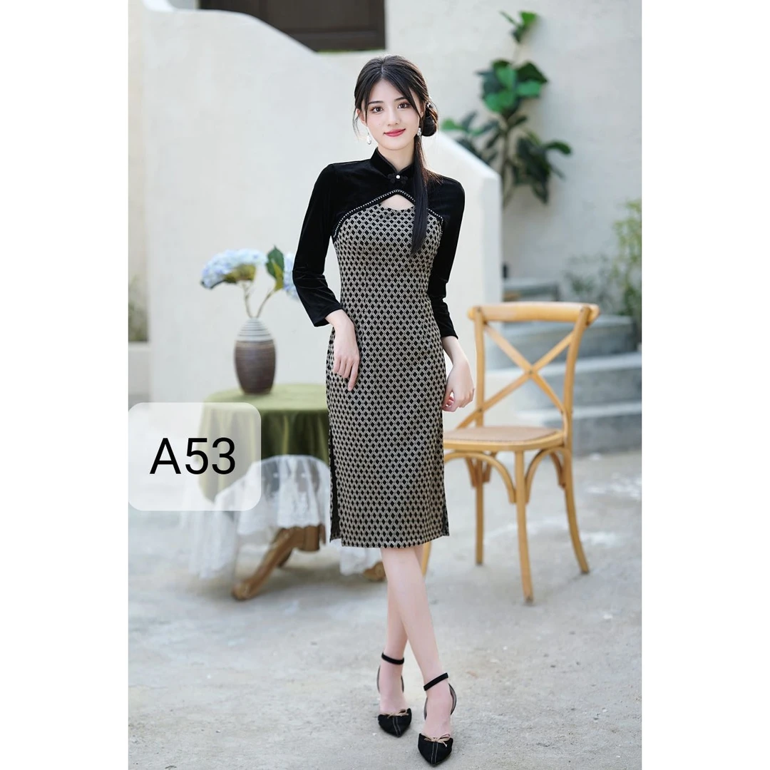 清仓！2024新款高端丝绒拼接中国风改良旗袍黑色新中式修身显瘦气