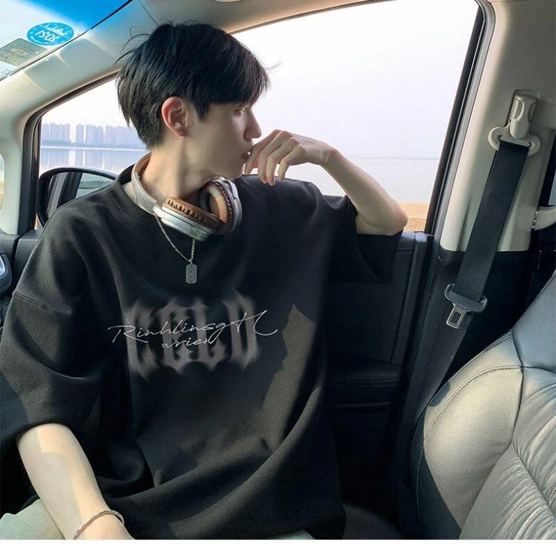 朝怡美式复古重磅黑色短袖T恤男夏季潮牌ins痞帅高街宽松纯棉