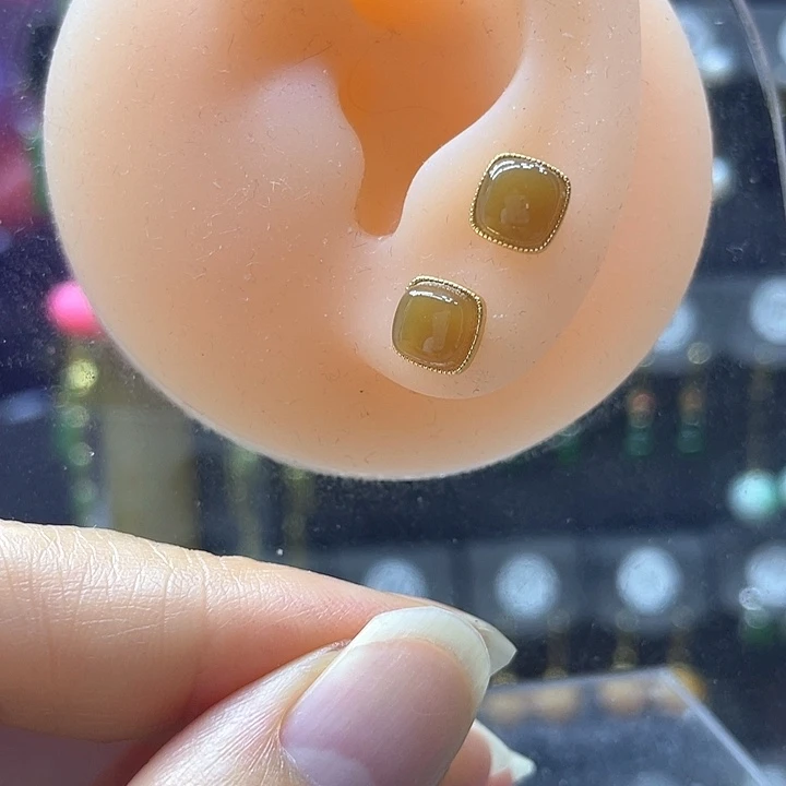 银S925镶嵌和田玉耳饰