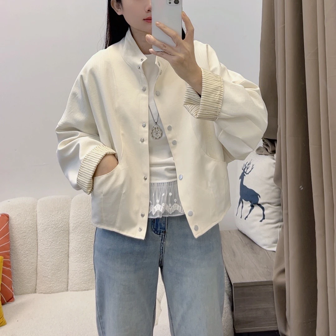 袖口拼接条纹小个子春秋立领短外套小众短款休闲长袖夹克DYY2665