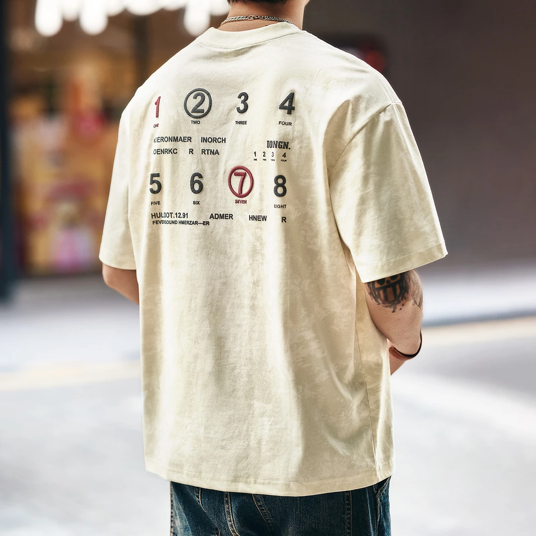 格蓝鹿美式复古扎染新疆棉短袖t恤男士夏季新款宽松字母印花半袖