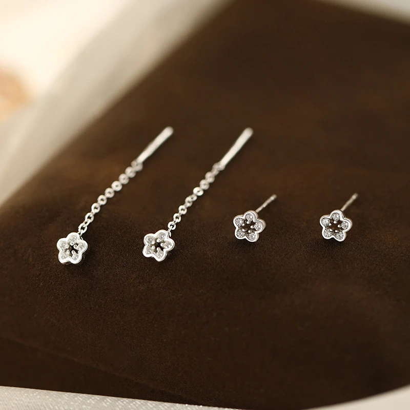 耳饰 S999足银轻奢镂空花朵耳钉耳线女森系高级设计感新