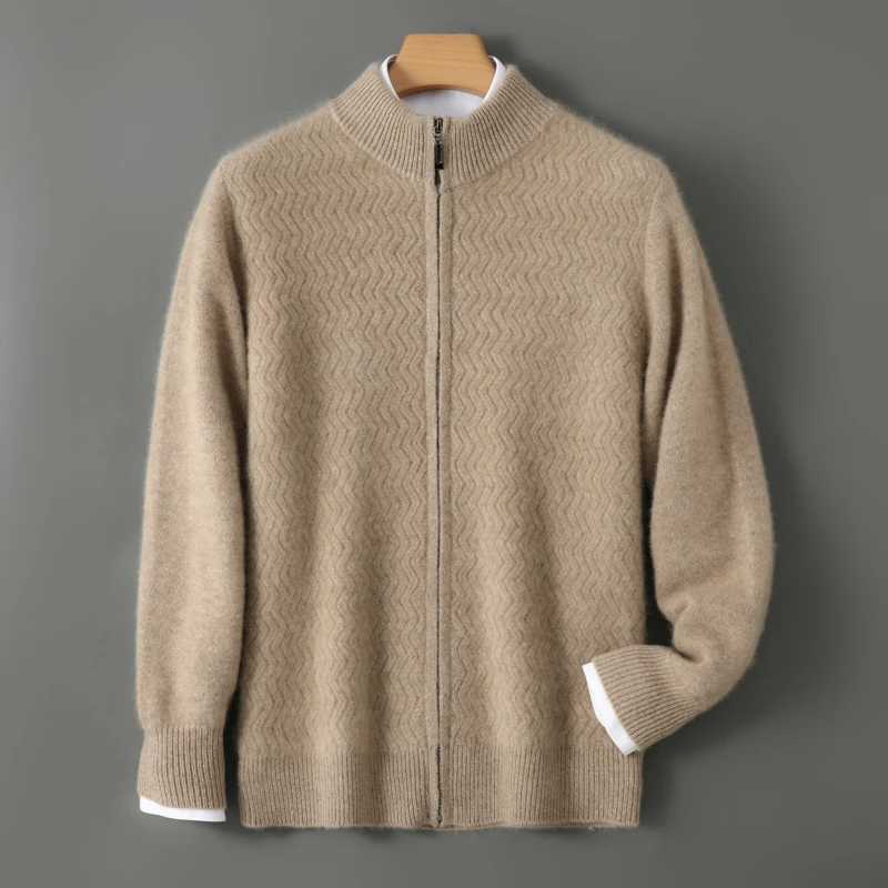 加厚立领拉链秋冬圆领男款纯羊毛衫针织宽松时尚纯色套头保暖休闲
