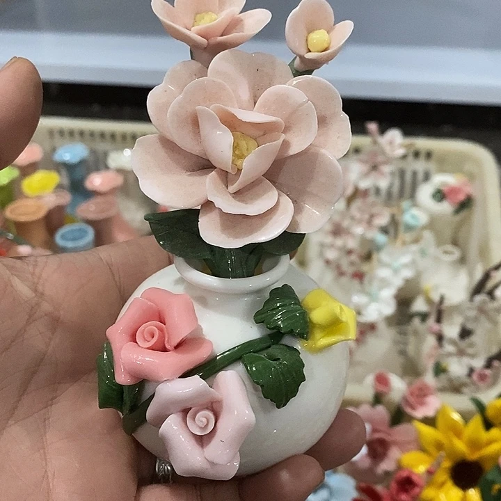 瓷片纯手工陶瓷花摆件瑕