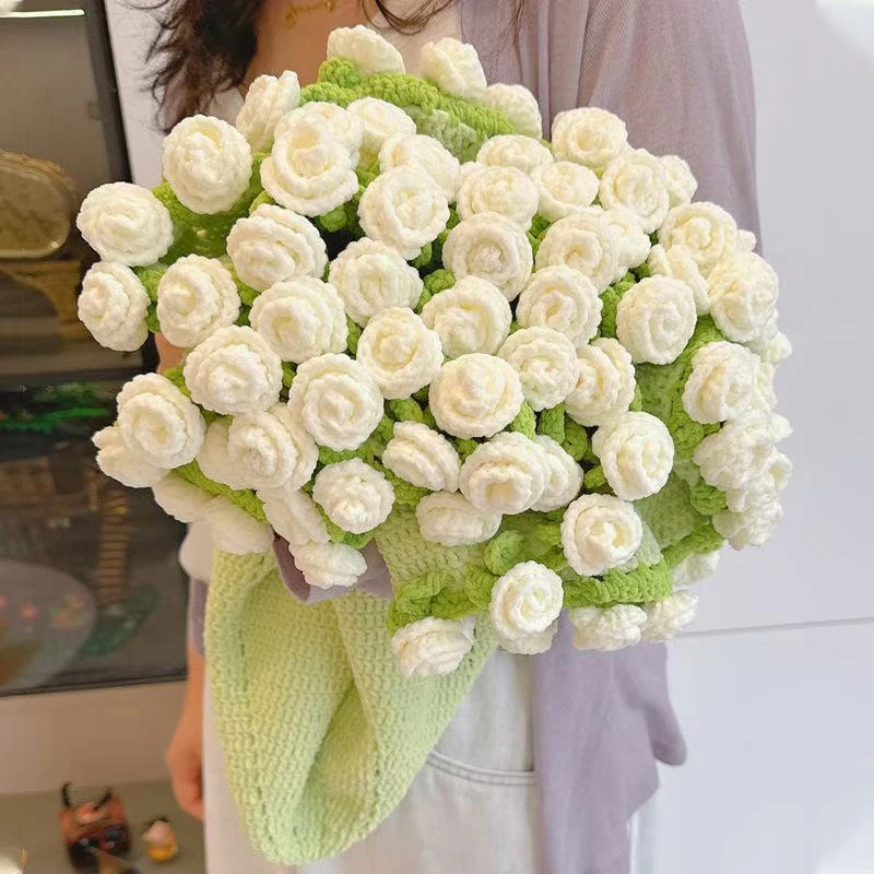 抹茶玫瑰花束毯子手工diy编织毛线材料包铃兰花束毯子送女友礼物
