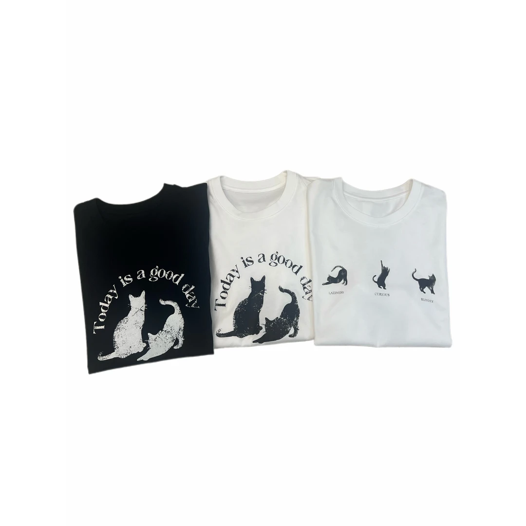 『朱小姐』发财猫”印花凉感圆领短袖 F957