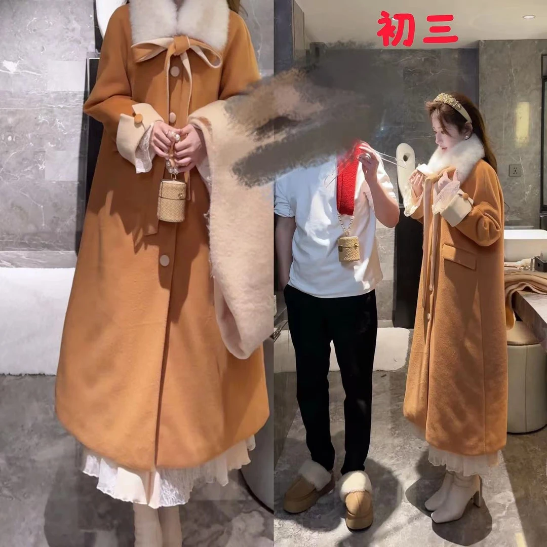 【婷婷】《橙意满满》2025定染橘色 撞色羽绒狐狸毛大衣 TTH2FD800