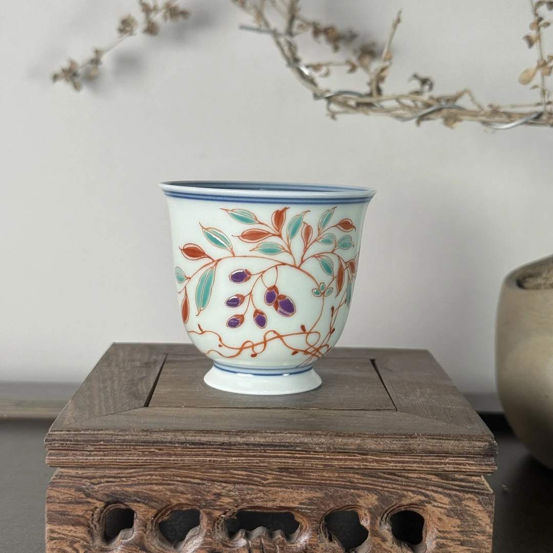 雨溪 红绿彩紫藤小杯 00039