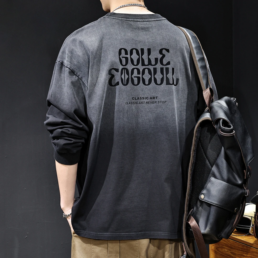 U&PURA高端美式潮牌怀旧渐变纯棉长袖T恤男长袖秋季新款宽松大码