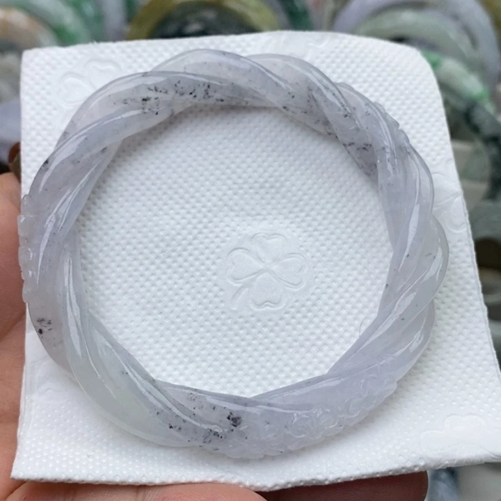 星***球翡翠未镶嵌手镯56-57冰麻花