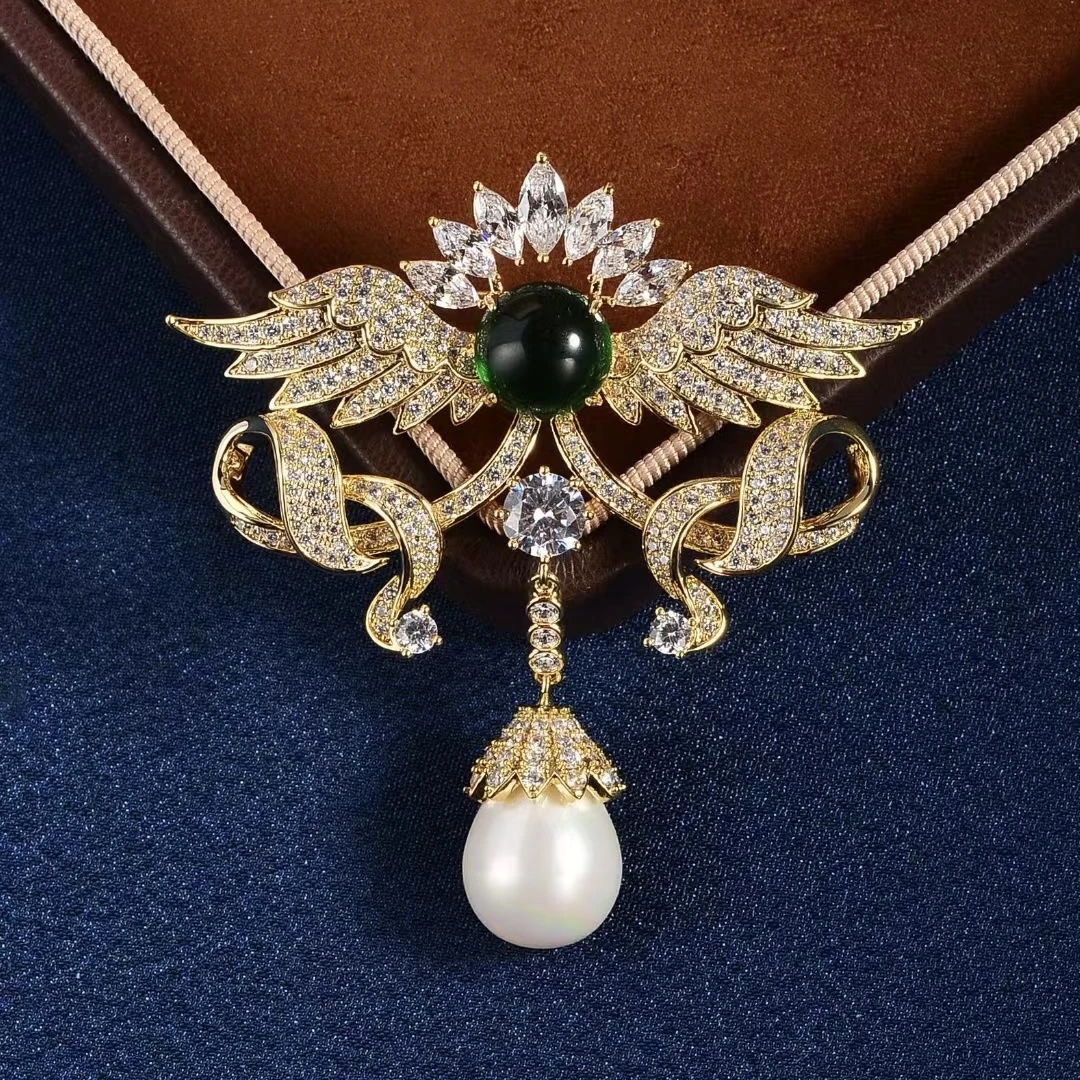 铜合金合成锆石胸针 HY1254自由之翼流苏胸针