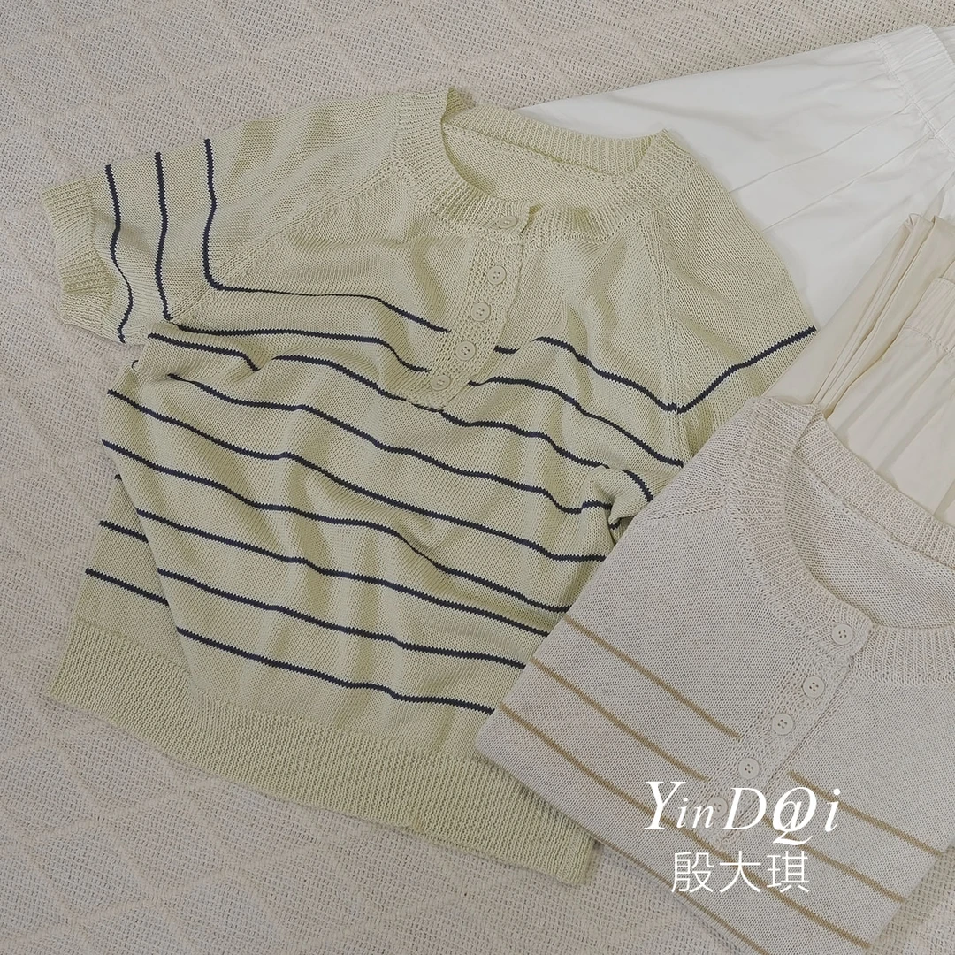 拼色设计~薄款清爽透气 针织衫短袖上衣女1805