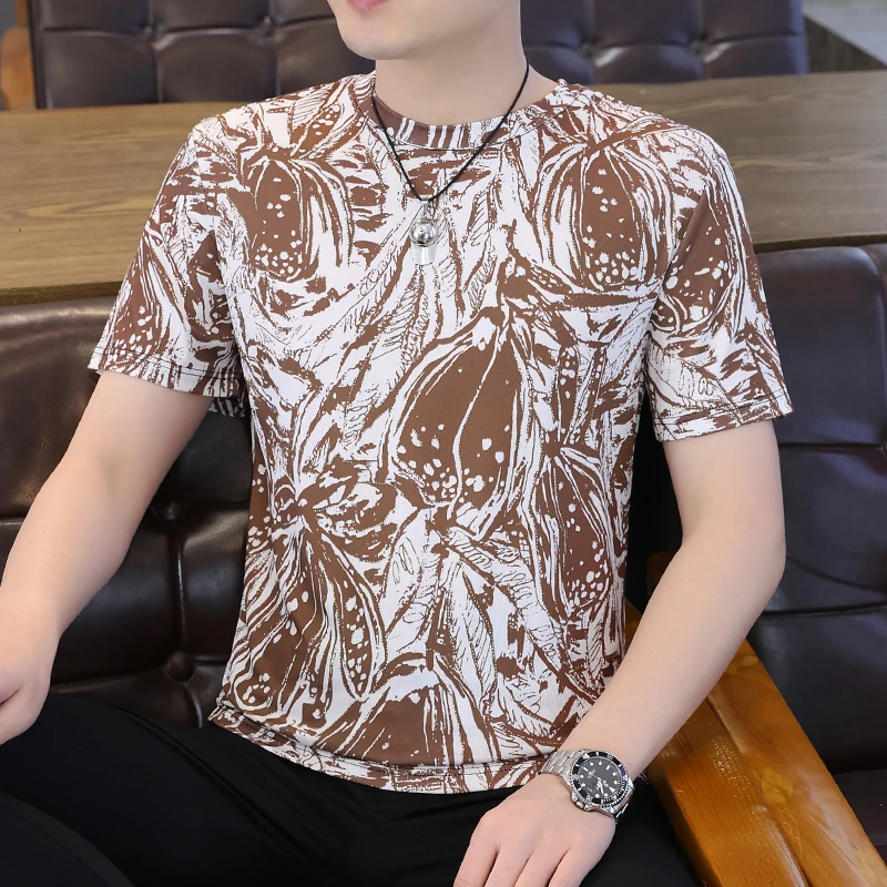 2025夏季男装薄款短袖T恤冰丝短袖半袖潮流男士上衣时尚百搭