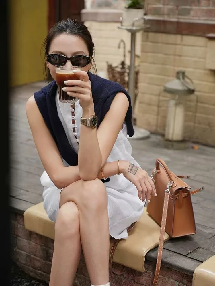 【续旧】夏季重返18岁汉麻半开纽扣连衣裙子女士24167