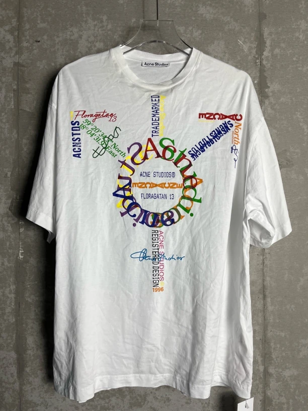 未使用 Acne studio XS*1/白色七彩字母重影数码印花短袖/08103