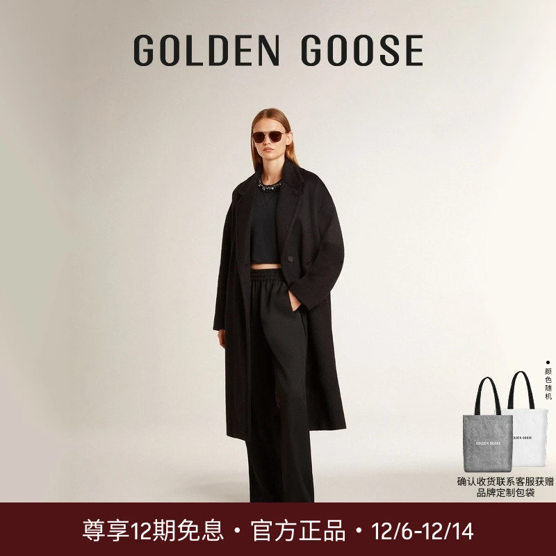【秋冬服饰】Golden Goose女Golden黑色时尚百搭休闲单排扣大衣GGDB