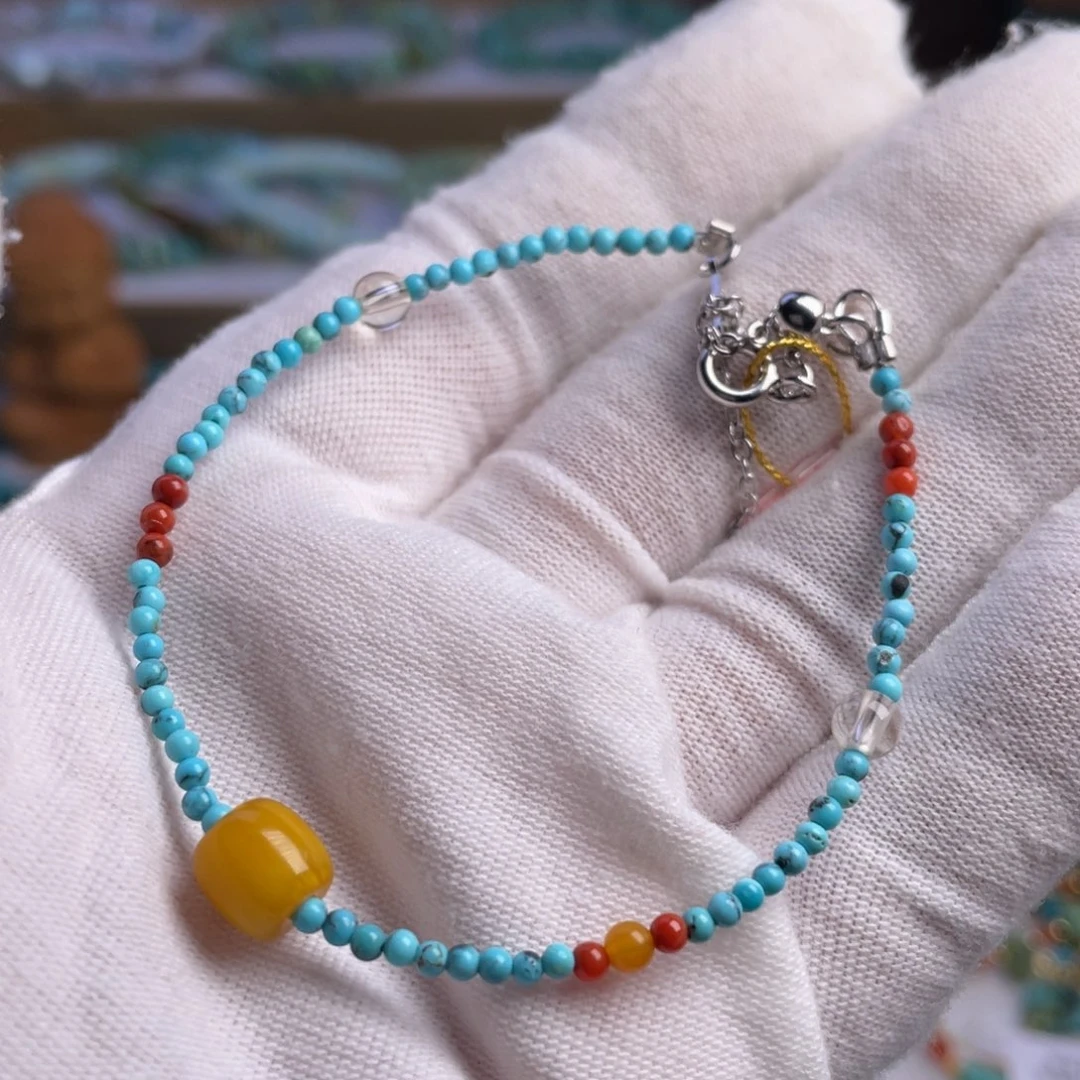 绿松石未镶嵌珠宝奇石小米珠手链2.3mm