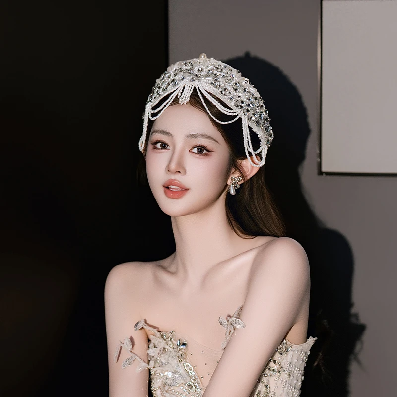 合金婚庆饰品 重工新娘华丽闪钻礼服高级感奢华流苏头饰品MC3105T