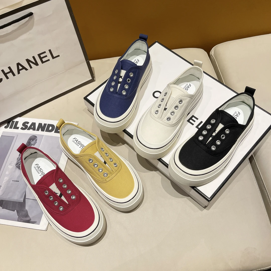 厚底帆布鞋女2025夏季新款两穿懒人一脚蹬透气休闲鞋跑步舒适女生