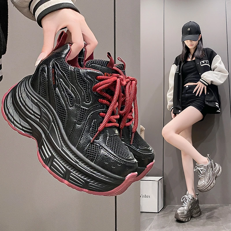 厚底圆头显脚秋季款小老爹鞋女松糕底12cm内增高小个子女鞋