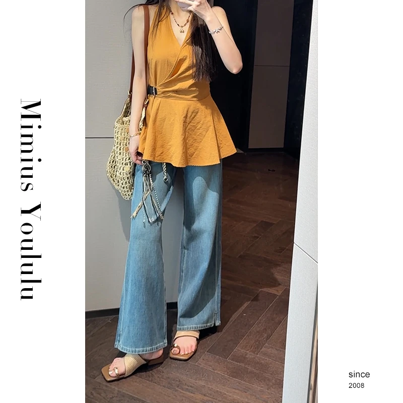 【mimius】婷婷 气质简约设计感侧系皮扣V领收腰无袖上衣 G05360