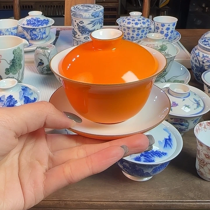 美***由名窑口 三才微微瑕盖碗放漏放漏