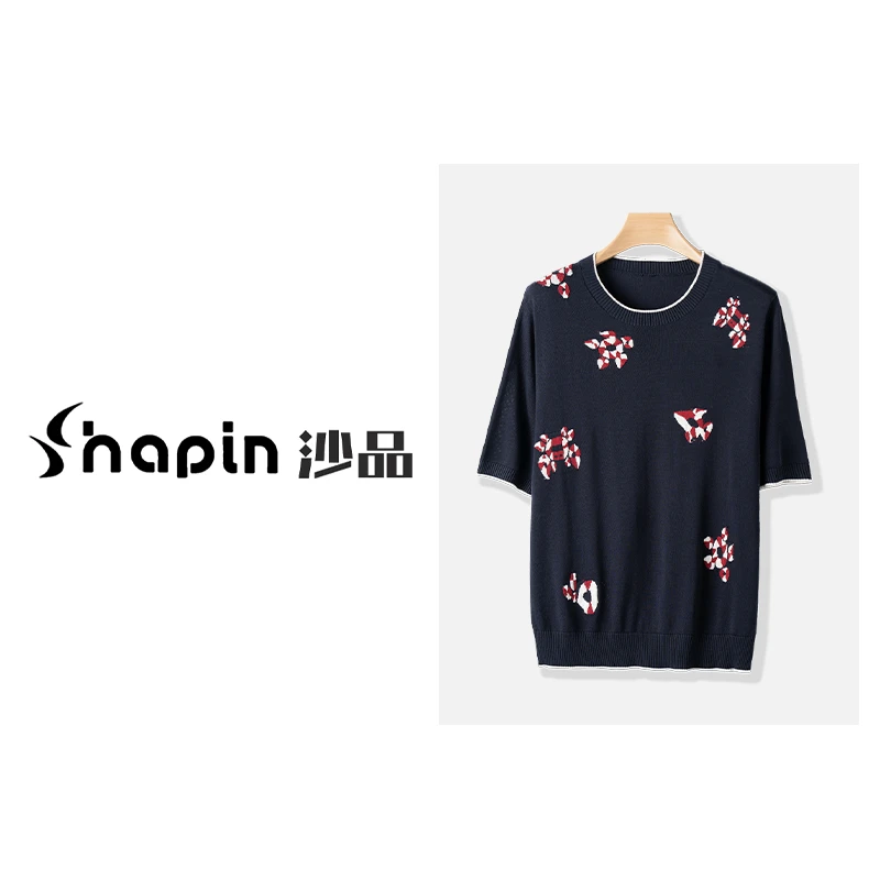 休闲卡通提花针织衫七分袖圆领百搭针织衫打底上衣女MM3678