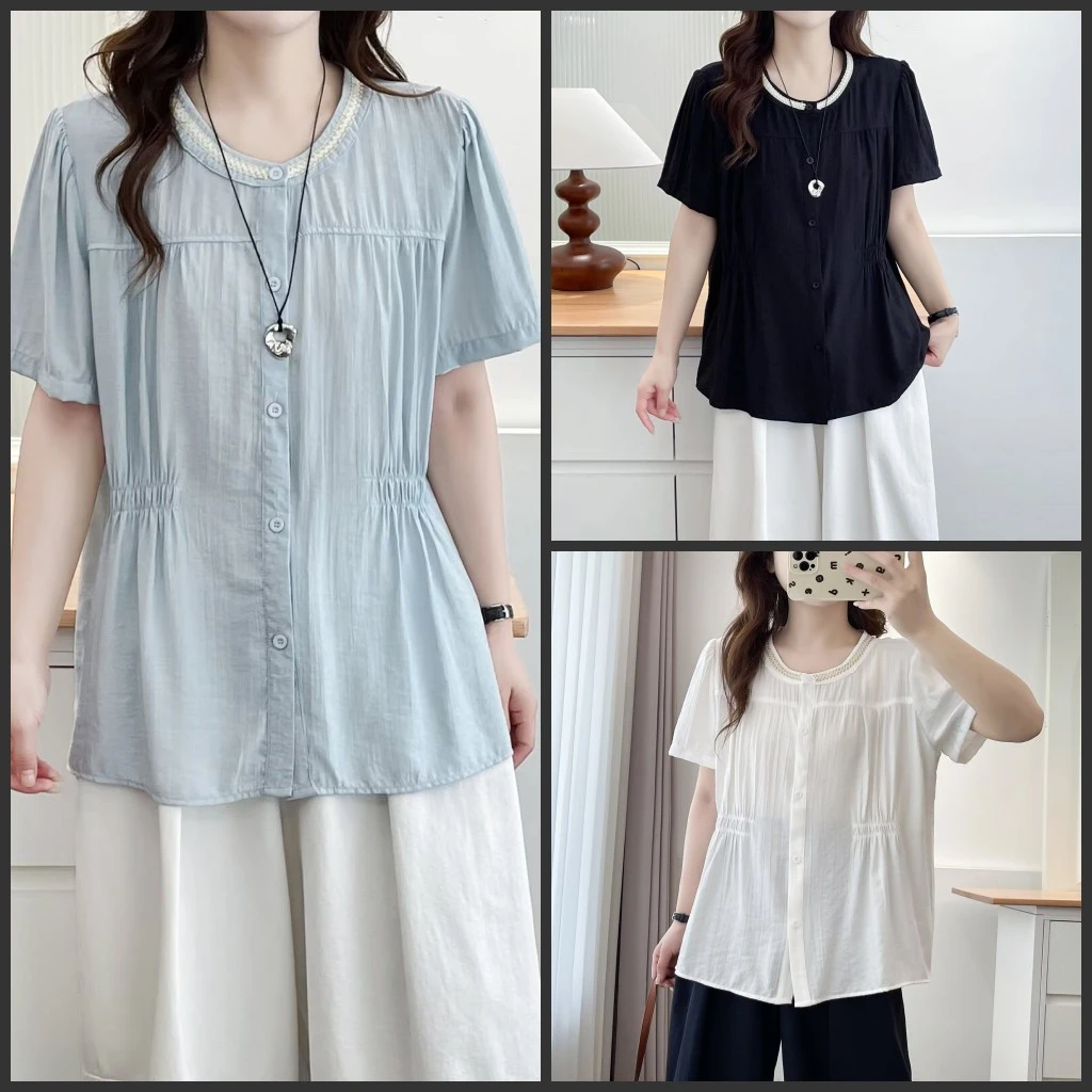 【琦琦】110-190斤大码女装胖mm夏洋气时尚显瘦衬衫半袖上衣小衫