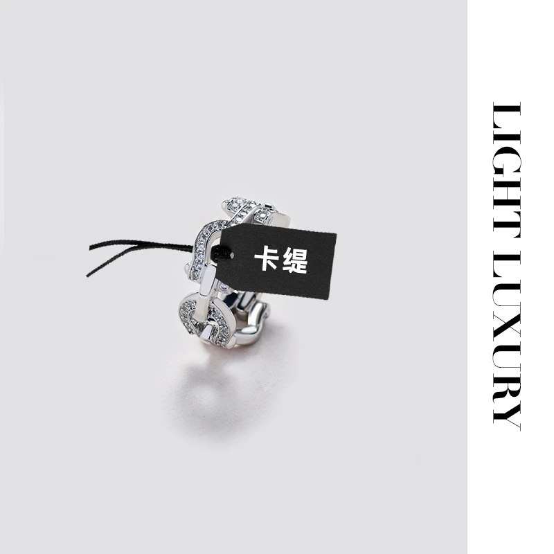 合金合成锆石戒指 514 V金工艺白色马蹄戒指 镶钻