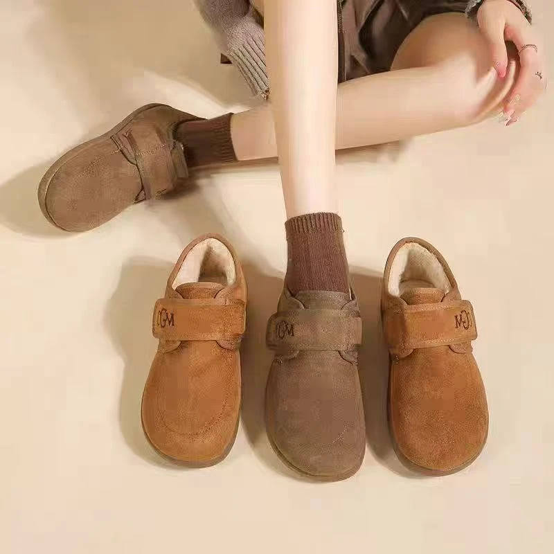 款冬女鞋子厚底勃肯雪地靴女加绒毛毛乐福鞋外穿保暖棉鞋铁头67