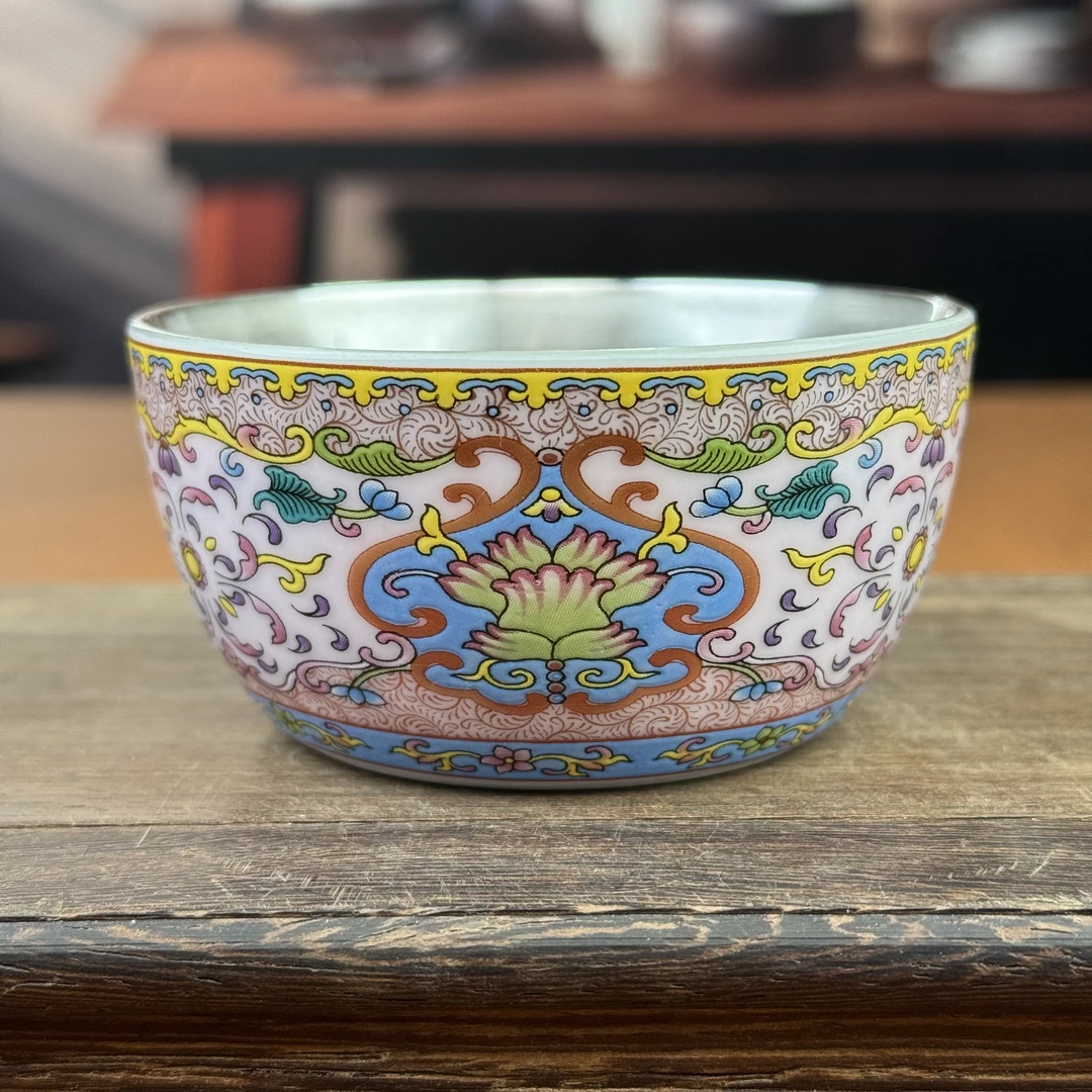 缠枝莲珐琅彩粉银茶碗+锦绣礼盒Y114