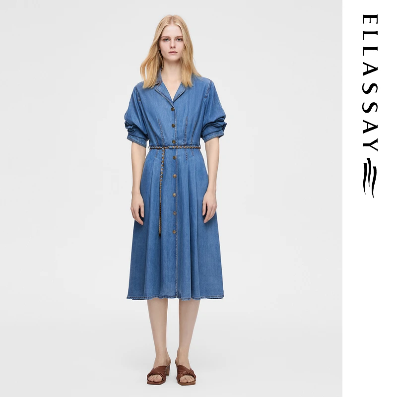 ELLASSAY歌力思2025早春100%莱赛尔复古牛仔连衣裙EWB362N00700