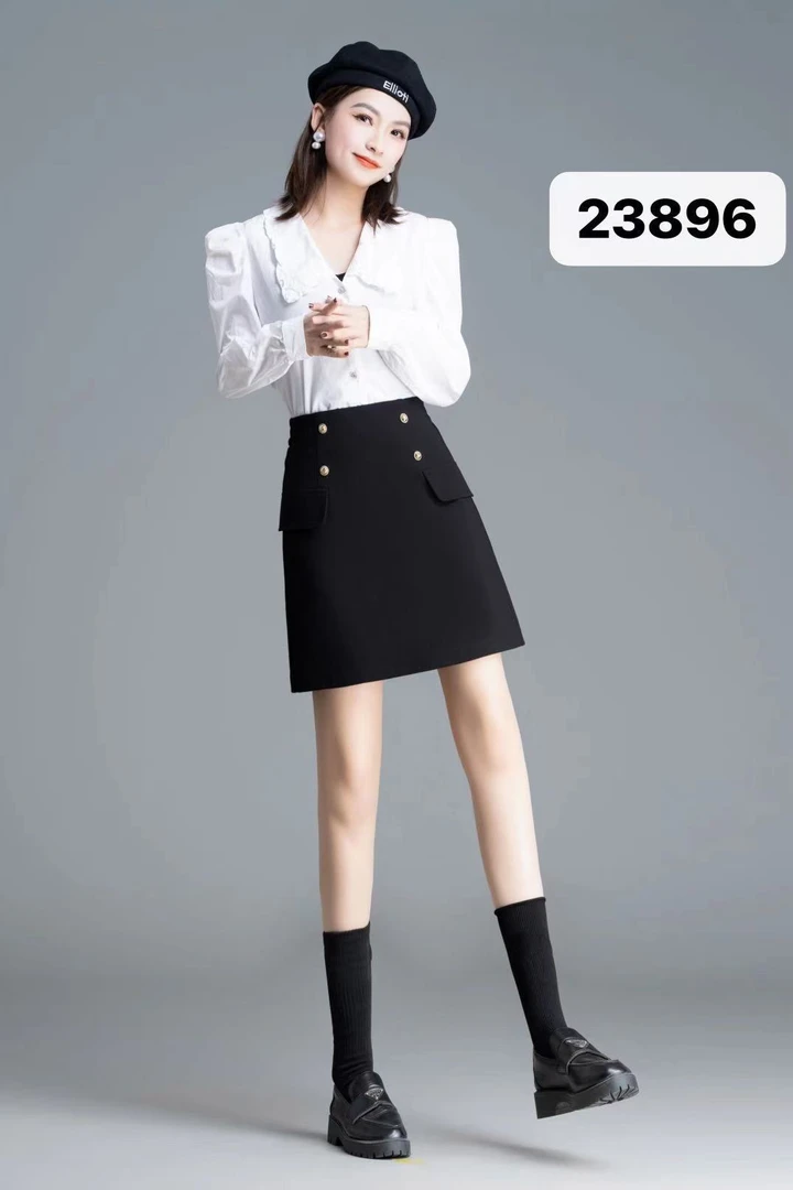 Ａ字半身裙女装松紧腰高腰显瘦包臀防走光短裙气质时尚百搭黑色
