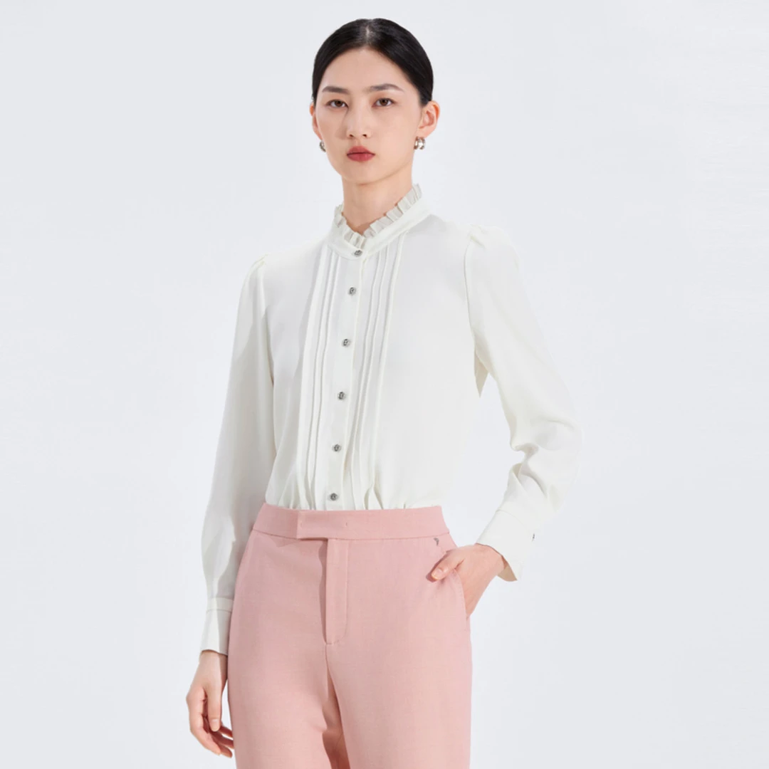 【安雅专属】立领蕾丝长袖开襟衬衫上衣女25年春秋新款商场同款