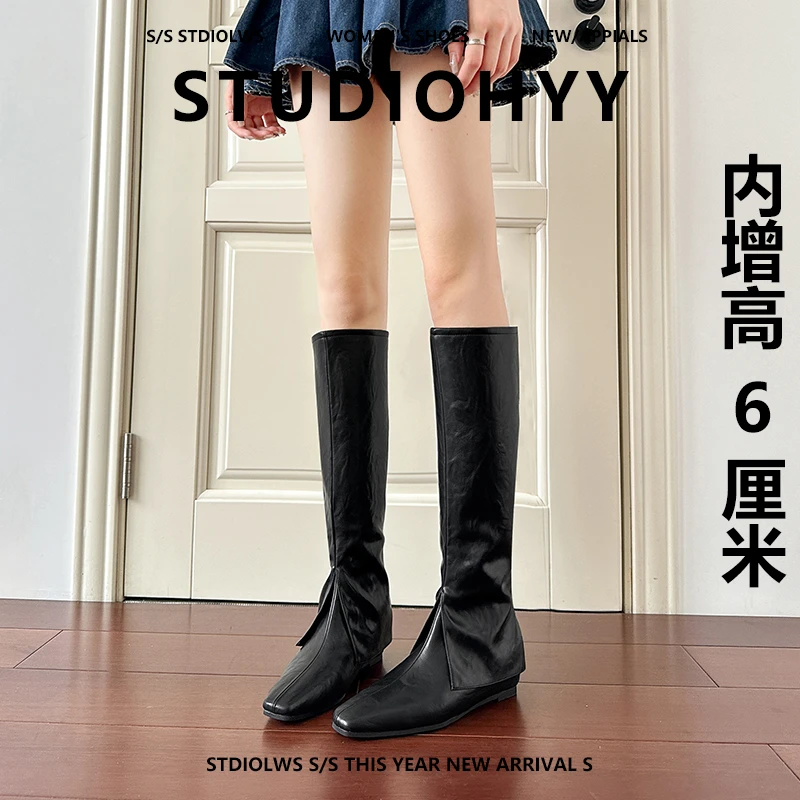 【禾央央】6cm小个子内增高裤管靴平底拉链高筒不过膝瘦瘦长靴女冬