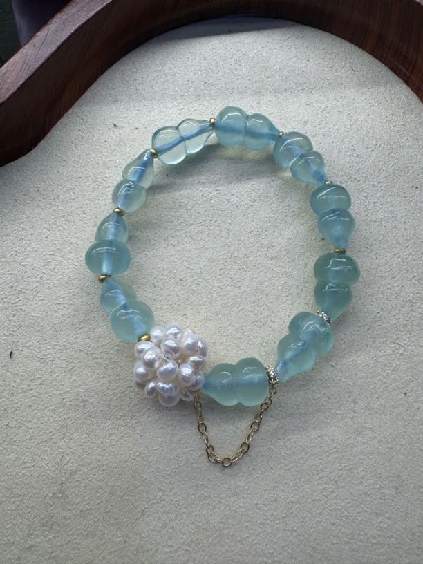 纯天然天青冻福禄葫芦手串