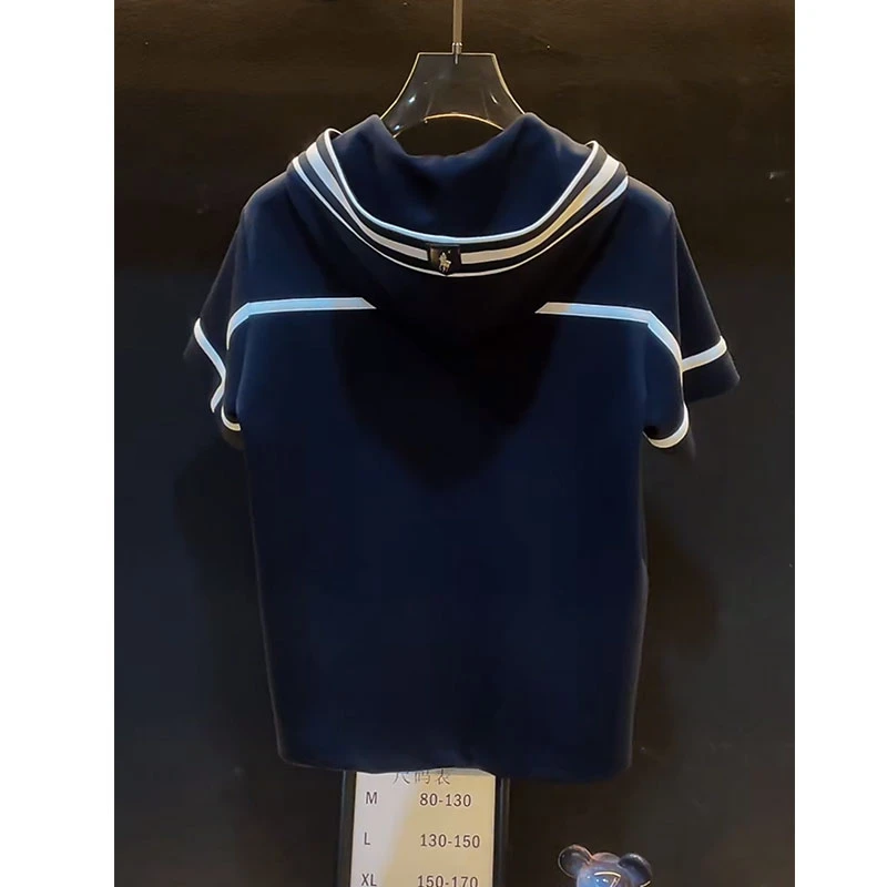 欧货轻奢高定大牌男装连帽T恤2025夏季新款ins设计感撞色条纹上衣