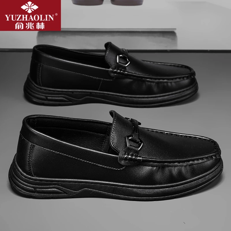 俞兆林豆豆男鞋英伦风商务黑色休闲皮鞋一脚蹬软底防滑乐福鞋子