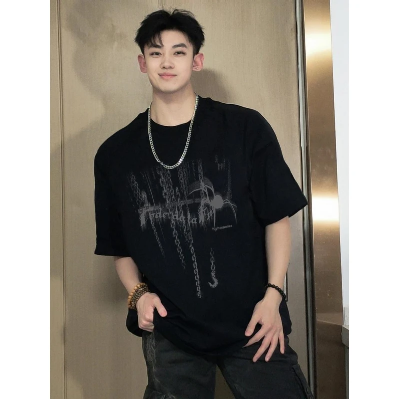 280g重磅纯棉短袖T恤男美式百搭夏季半袖高街宽松蜘蛛印花街头ins