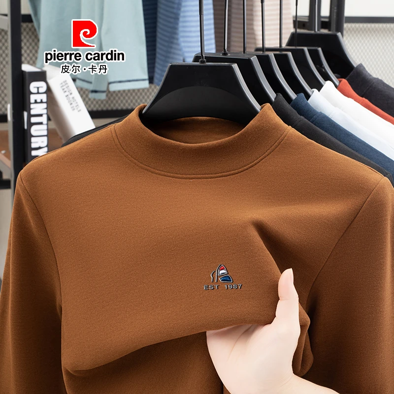 皮尔卡丹高端德绒打底衫男士半高领长袖t恤秋冬新款保暖内搭卫衣